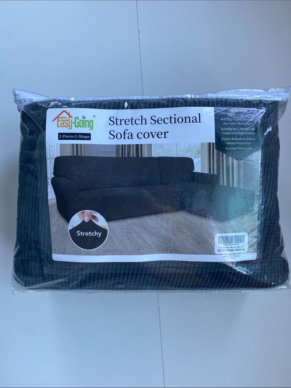 Easy-Going Sectional Sofa Dark Grey Cover 2 Piece Set size Large